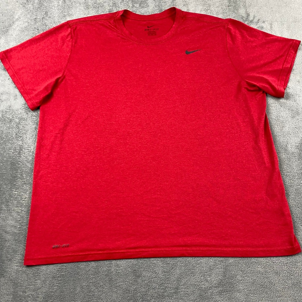 Nike Mens XXL T-Shirt Red Dri-FIT Heathered Short Sleeve Athletic Swoosh